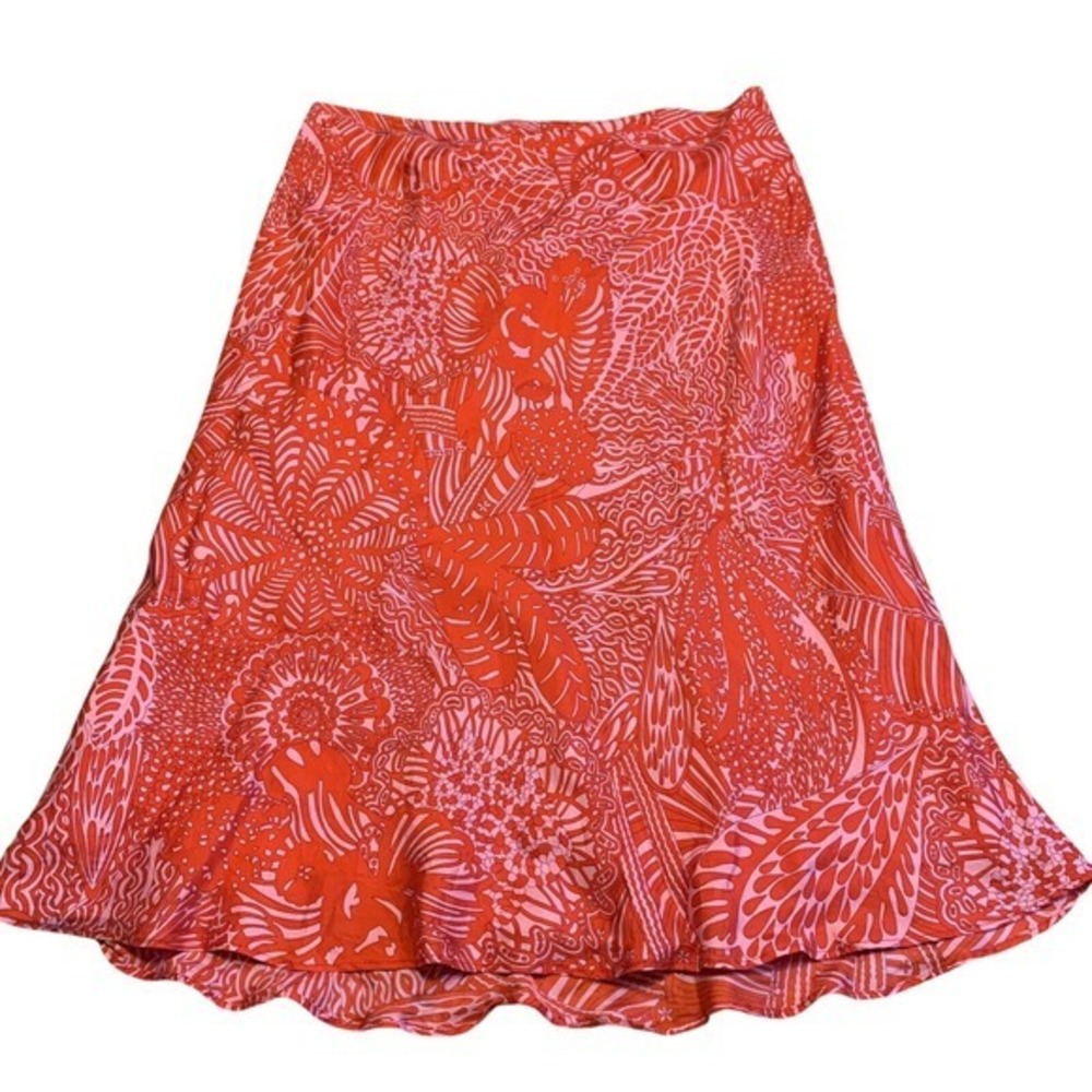Ann Taylor Skirt Midi Silk Geometric 8 Petite Ruffle Coquette Y2K Funky‎ Artsy